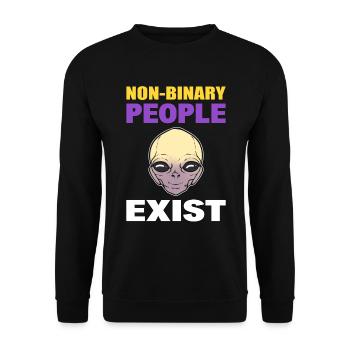 LGBTQ Nicht-binärer Stolz Fröhlich - Unisex Pullover - Schwarz - Vorne - Alina (178cm) & Michal (187cm)