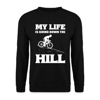 My Life Is Going Down The Hill Radfahrer - Unisex Pullover - Schwarz - Vorne - Alina (178cm) & Michal (187cm)