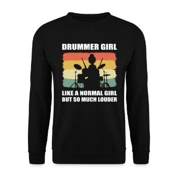 Mädchen spielt Drums Schlagzeugerin - Unisex Pullover - Schwarz - Vorne - Alina (178cm) & Michal (187cm)