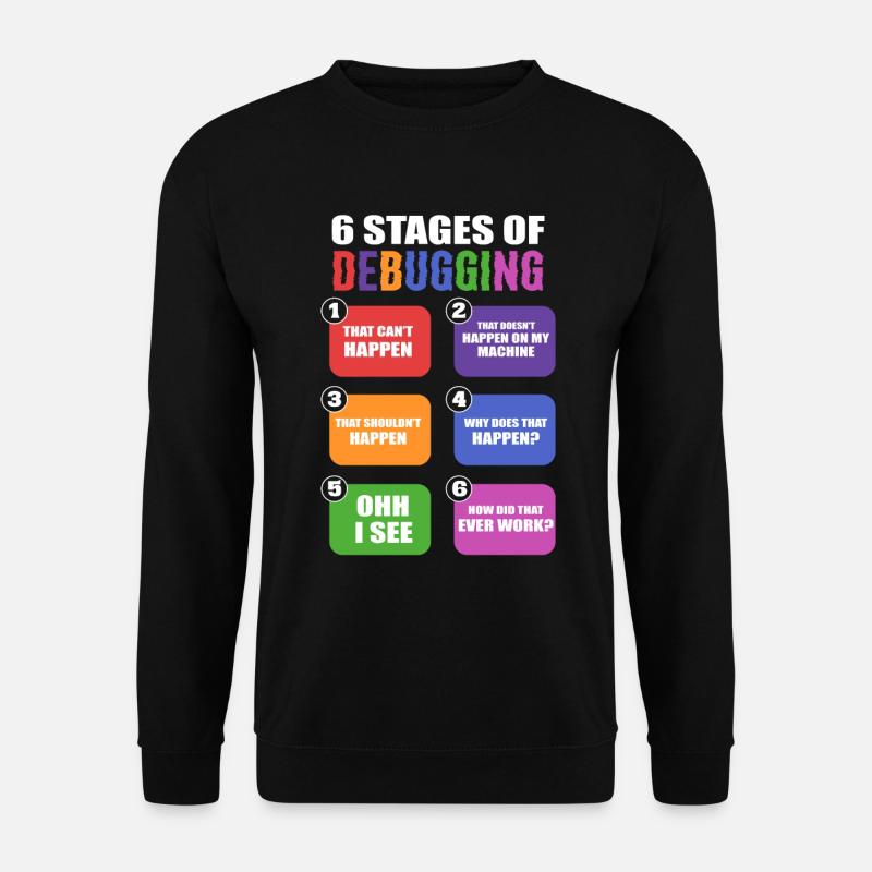 6 Stages Of Debugging IT-Spezialist - Unisex Pullover - Schwarz
