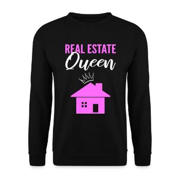 Real Estate Queen Immobilienmakler - Unisex Pullover - Schwarz - Vorne - Alina (178cm) & Michal (187cm)