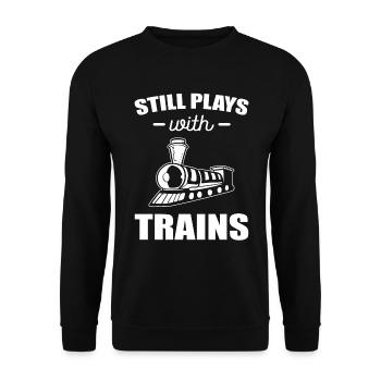 Still Plays With Trains Zugführer - Unisex Pullover - Schwarz - Vorne - Alina (178cm) & Michal (187cm)