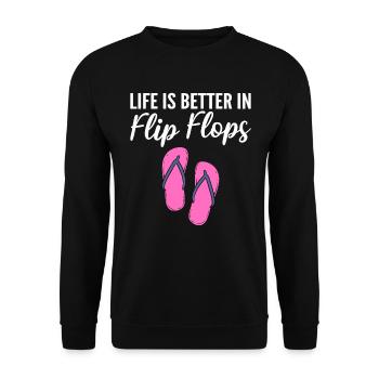 Life Is Better In Flip Flops Flip Flops Verkäufer - Unisex Pullover - Schwarz - Vorne - Alina (178cm) & Michal (187cm)