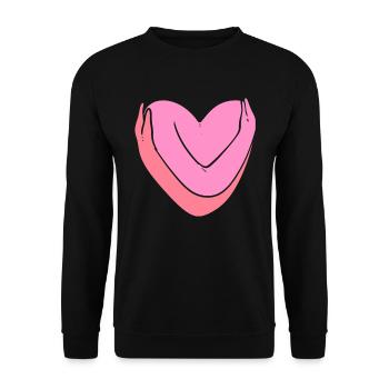 Menschliche Hände umarmen sich Pflegekraft - Unisex Pullover - Schwarz - Vorne - Alina (178cm) & Michal (187cm)