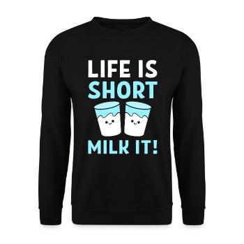 Milch Wortspiele Farmmanager - Unisex Pullover - Schwarz - Vorne - Alina (178cm) & Michal (187cm)