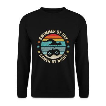 Schwimmer bei Tag Gamer Bei Nacht Schwimmen Schwimmen Liebhaber - Unisex Pullover - Schwarz - Vorne - Alina (178cm) & Michal (187cm)