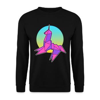 Unicorn Origami Origamist - Unisex Pullover - Schwarz - Vorne - Alina (178cm) & Michal (187cm)