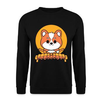 Corgi spielt Marimba Instrumentalist - Unisex Pullover - Schwarz - Vorne - Alina (178cm) & Michal (187cm)