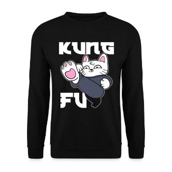 Kung Fu Cat Katzenmama - Unisex Pullover - Schwarz - Vorne - Alina (178cm) & Michal (187cm)
