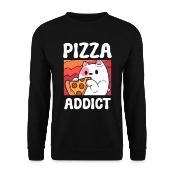 Pizza Addict Katzenmama - Unisex Pullover - Schwarz - Vorne - Alina (178cm) & Michal (187cm)