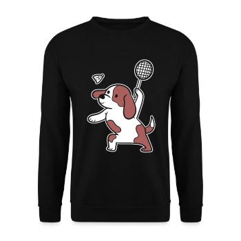Hund spielt Badminton Hundeliebhaber - Unisex Pullover - Schwarz - Vorne - Alina (178cm) & Michal (187cm)