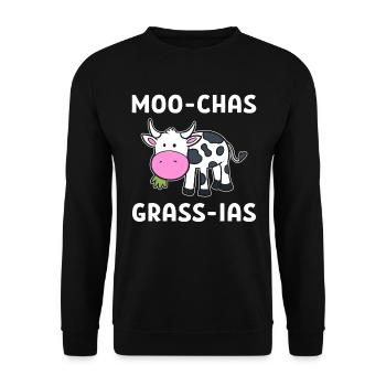Moo-chas Grass-ias Milchbauer - Unisex Pullover - Schwarz - Vorne - Alina (178cm) & Michal (187cm)
