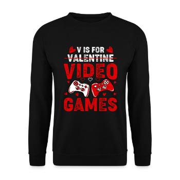 V STEHT FÜR VIDEOSPIELE Lustiger Valentinstag-Gamer - Unisex Pullover - Schwarz - Vorne - Alina (178cm) & Michal (187cm)