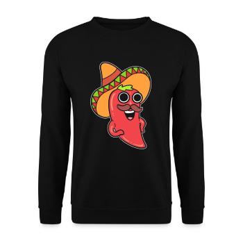 Lachender Chili -Pfeffer Komiker - Unisex Pullover - Schwarz - Vorne - Alina (178cm) & Michal (187cm)
