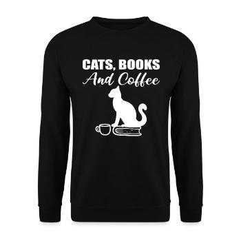 Cats, Books And Coffee Buchliebhaber - Unisex Pullover - Schwarz - Vorne - Alina (178cm) & Michal (187cm)