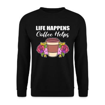 Life Happens Coffee Helps Barmann - Unisex Pullover - Schwarz - Vorne - Alina (178cm) & Michal (187cm)