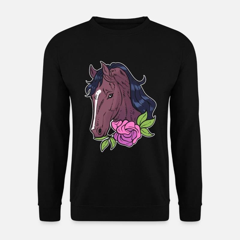 Pferd mit Blumen Reitlehrer - Unisex Pullover - Schwarz