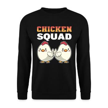 Chicken Squad Geflügelarbeiter - Unisex Pullover - Schwarz - Vorne - Alina (178cm) & Michal (187cm)
