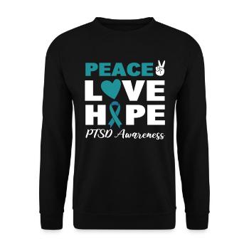 Peace Love Hope PTSD Awareness Psychiater - Unisex Pullover - Schwarz - Vorne - Alina (178cm) & Michal (187cm)