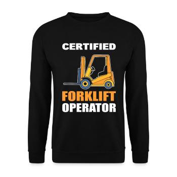 Certified Forklift Operator Gabelstaplerfahrer - Unisex Pullover - Schwarz - Vorne - Alina (178cm) & Michal (187cm)
