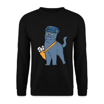 Postbotenkatze Briefträger - Unisex Pullover - Schwarz - Vorne - Alina (178cm) & Michal (187cm)