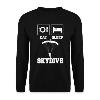 Eat Sleep Skydive Fallschirmspringer - Unisex Pullover - Schwarz - Vorne - Alina (178cm) & Michal (187cm)