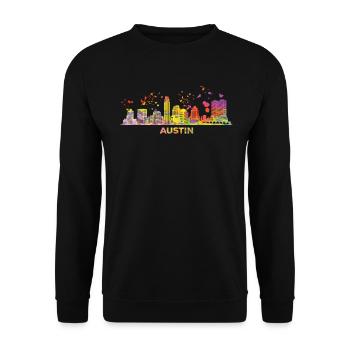 Austinites Aquarell Skyline Austin - Unisex Pullover - Schwarz - Vorne - Alina (178cm) & Michal (187cm)