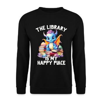 La bibliothèque est mon lieu de bonheur, dragon - Sweat-shirt Unisexe - noir - Devant - Alina (178cm) & Michal (187cm)