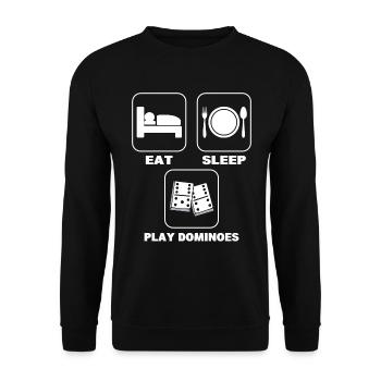 Eat Sleep Play Dominoes Dominoe -Spieler - Unisex Pullover - Schwarz - Vorne - Alina (178cm) & Michal (187cm)