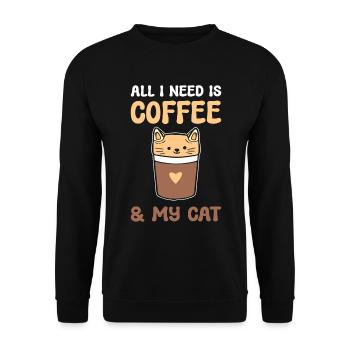 All I Need Is Coffee & My Cat Kaffeebarista - Unisex Pullover - Schwarz - Vorne - Alina (178cm) & Michal (187cm)