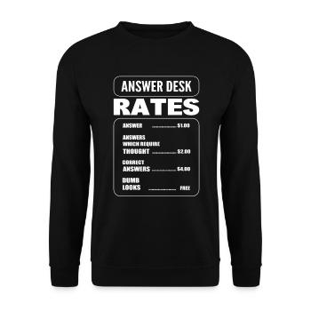 Answer Desk Rates Rezeptionist - Unisex Pullover - Schwarz - Vorne - Alina (178cm) & Michal (187cm)