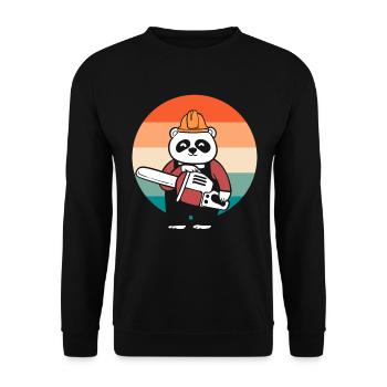 Panda -Kettensäge Baumarbeiter - Unisex Pullover - Schwarz - Vorne - Alina (178cm) & Michal (187cm)
