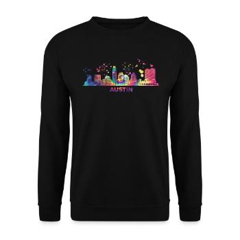 Austinites Aquarell Skyline Austin - Unisex Pullover - Schwarz - Vorne - Alina (178cm) & Michal (187cm)