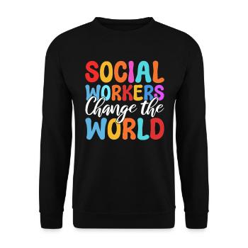 Social Workers Change The World Fallbearbeiter - Unisex Pullover - Schwarz - Vorne - Alina (178cm) & Michal (187cm)