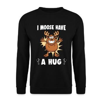I Moose Have A Hug Umarmung Kuscheln Lustig Elch - Unisex Pullover - Schwarz - Vorne - Alina (178cm) & Michal (187cm)