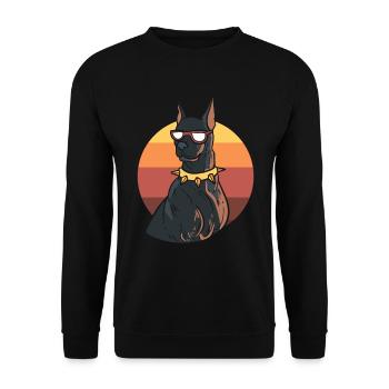 Cooler Dobermann Polizeibeamter - Unisex Pullover - Schwarz - Vorne - Alina (178cm) & Michal (187cm)
