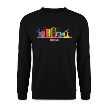 Boisean Skyline Buntes Stadtbild Boise - Unisex Pullover - Schwarz - Vorne - Alina (178cm) & Michal (187cm)