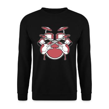 Drum -Set und Gitarre Schlagzeuger - Unisex Pullover - Schwarz - Vorne - Alina (178cm) & Michal (187cm)