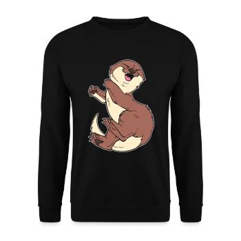 Lustiger Otter Zoowärter - Unisex Pullover - Schwarz - Vorne - Alina (178cm) & Michal (187cm)