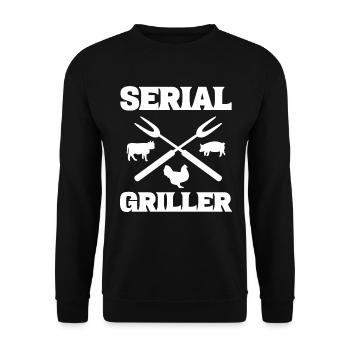 Serial Griller Grillkoch - Unisex Pullover - Schwarz - Vorne - Alina (178cm) & Michal (187cm)