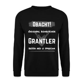 Obacht - Boarischer Grantler - Nicht ansprechen - Unisex Pullover - Schwarz - Vorne - Alina (178cm) & Michal (187cm)