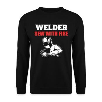 Lustiger Schweißer Professioneller Schweißer - Unisex Pullover - Schwarz - Vorne - Alina (178cm) & Michal (187cm)
