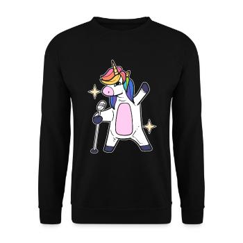Einhorn singt Karaoke -Sänger - Unisex Pullover - Schwarz - Vorne - Alina (178cm) & Michal (187cm)