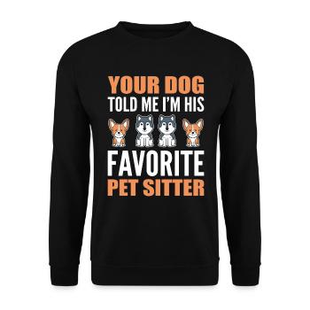 Haustier sitzt Hundebesitzer - Unisex Pullover - Schwarz - Vorne - Alina (178cm) & Michal (187cm)