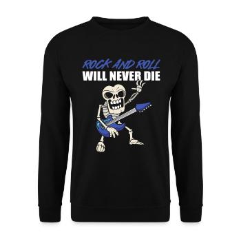 Rock & Roll Will Never Die Gitarrenspieler - Unisex Pullover - Schwarz - Vorne - Alina (178cm) & Michal (187cm)