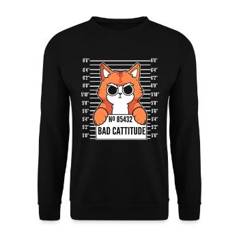 Bad Cattitude Katzenfrau - Unisex Pullover - Schwarz - Vorne - Alina (178cm) & Michal (187cm)