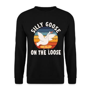 Die Dumme Gans Auf Freiem Fuß - Unisex Pullover - Schwarz - Vorne - Alina (178cm) & Michal (187cm)