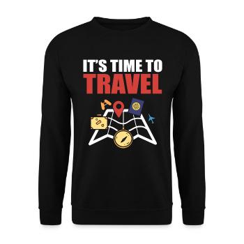 It's Time To Travel Flugbegleiterin - Unisex Pullover - Schwarz - Vorne - Alina (178cm) & Michal (187cm)