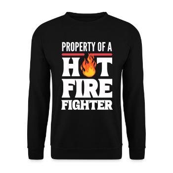 Property Of A Hot Firefighter Feuerwehrkapitän - Unisex Pullover - Schwarz - Vorne - Alina (178cm) & Michal (187cm)