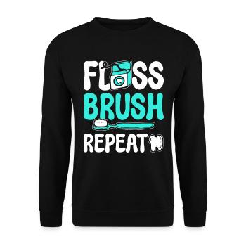 Floss Brush Repeat Zahnarzthelferin - Unisex Pullover - Schwarz - Vorne - Alina (178cm) & Michal (187cm)